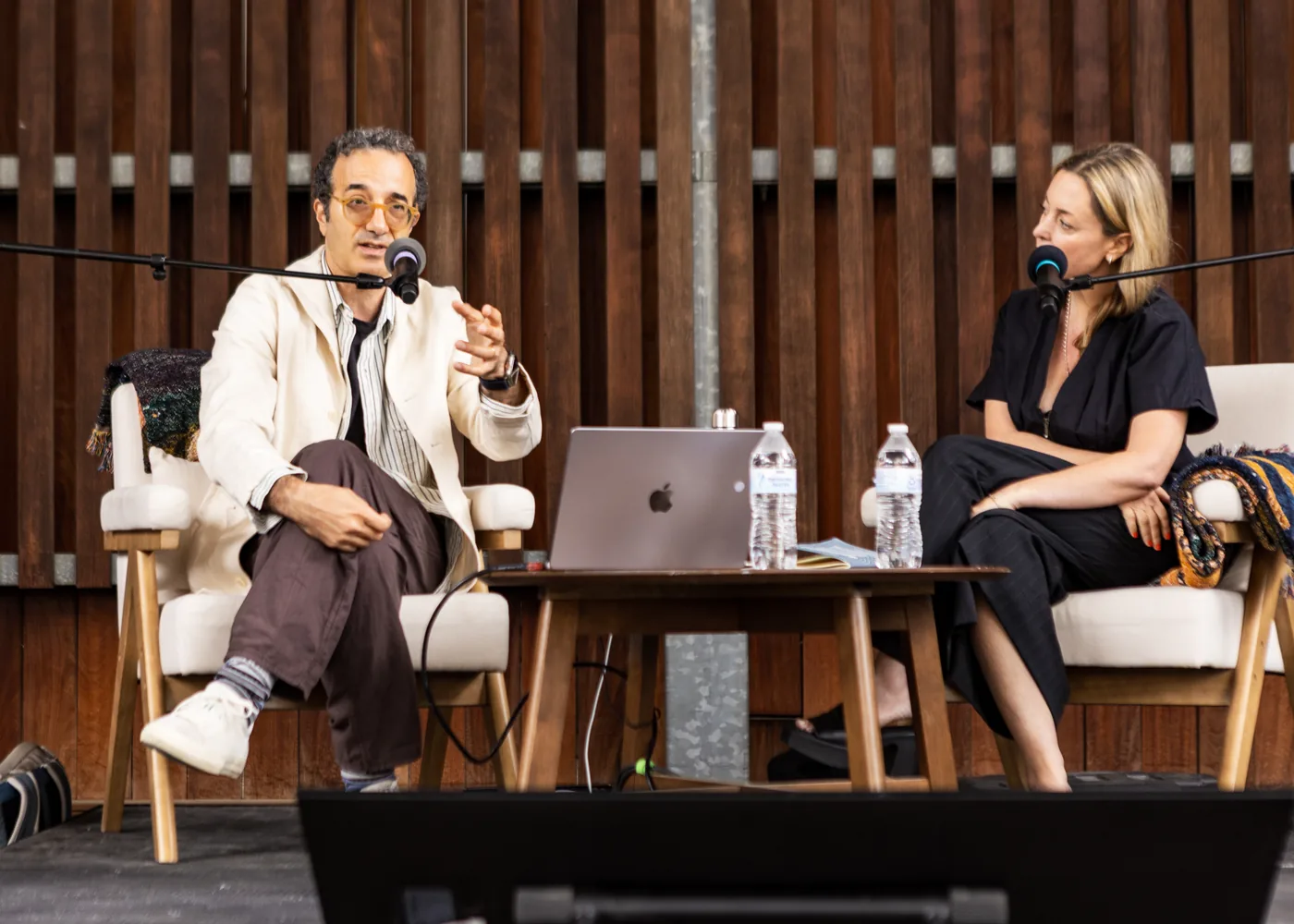 Jad Abumrad and Paola Prestini in conversation on stage at Fusebox Festival 2026