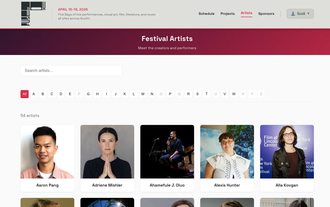 A branded Janix festival website with the organizer's own logo, schedule, and ticketing
