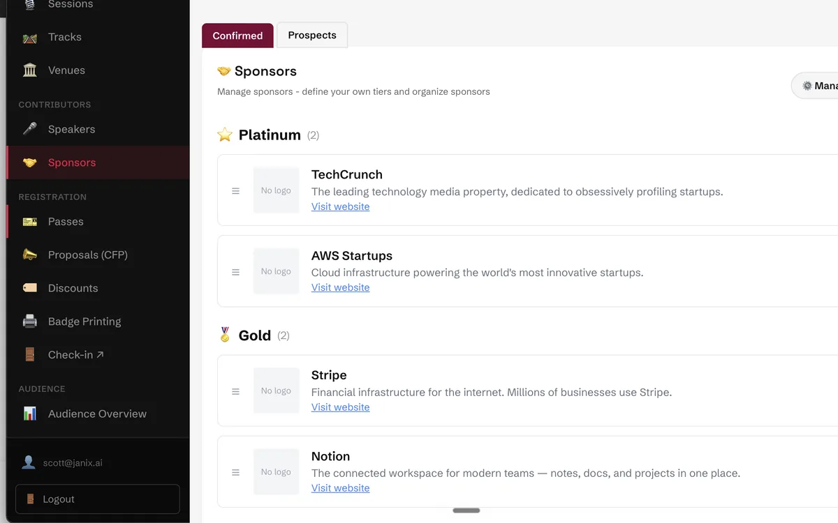 A Janix sponsor page and reporting view